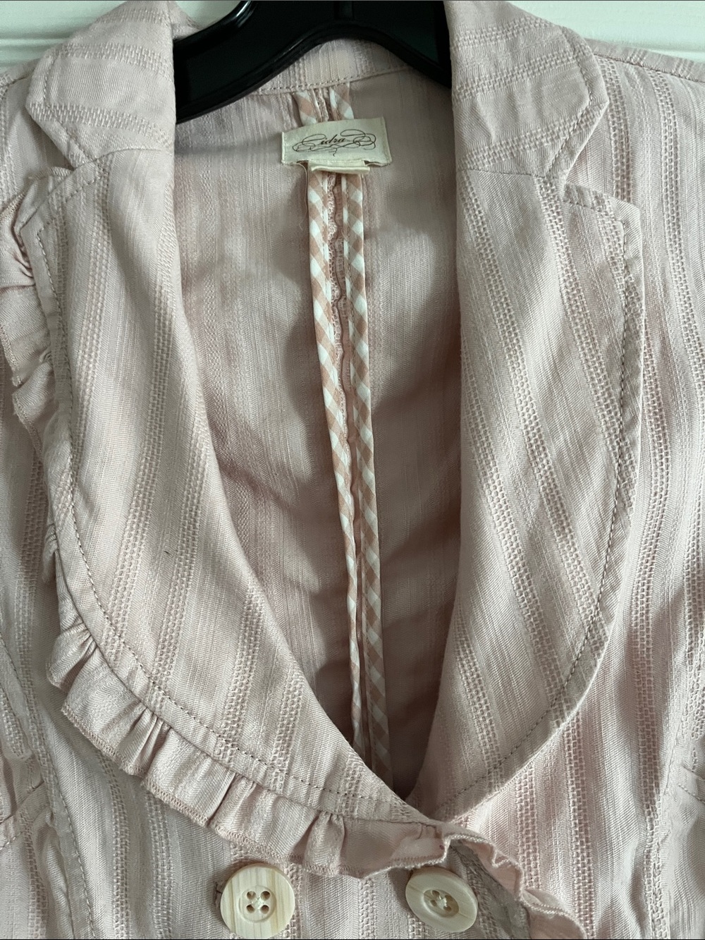 Anthropologie Light Pink Double-Breasted Ruffle Vest Jacket - Picture 2 of 6